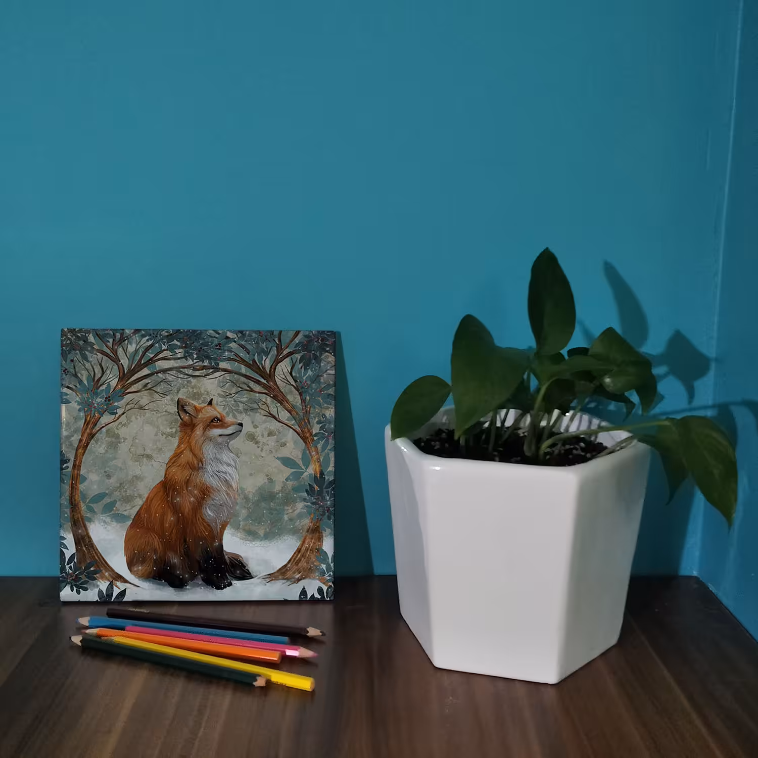 کاشی کارنیلا طرح روباه و زمستان مدل لوحی کد WKB880-2 