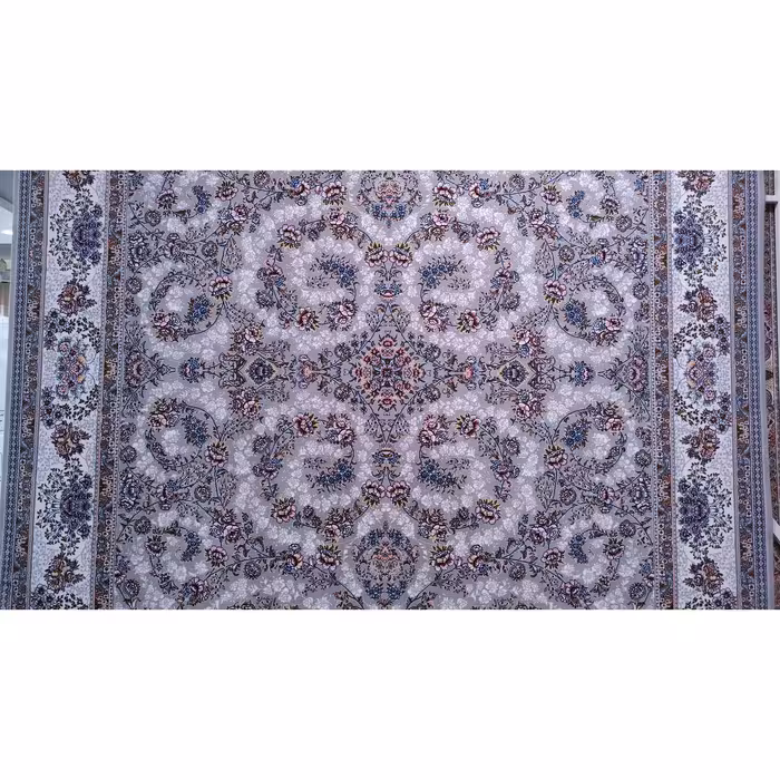  فرش ماشینی زمرد مشهد مدل گل آذین زمینه طوسی