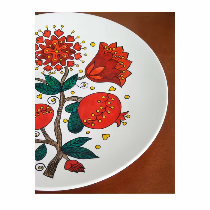 بشقاب سفالی دیوارکوب طرح گل انار کد S 052