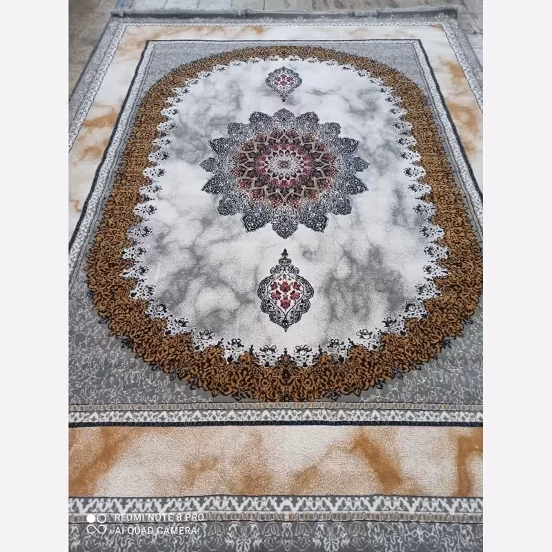 فرش ماشینی 9متری کاشان  نقشه مرمر بادامی مناسب دکوراسیون لوکس