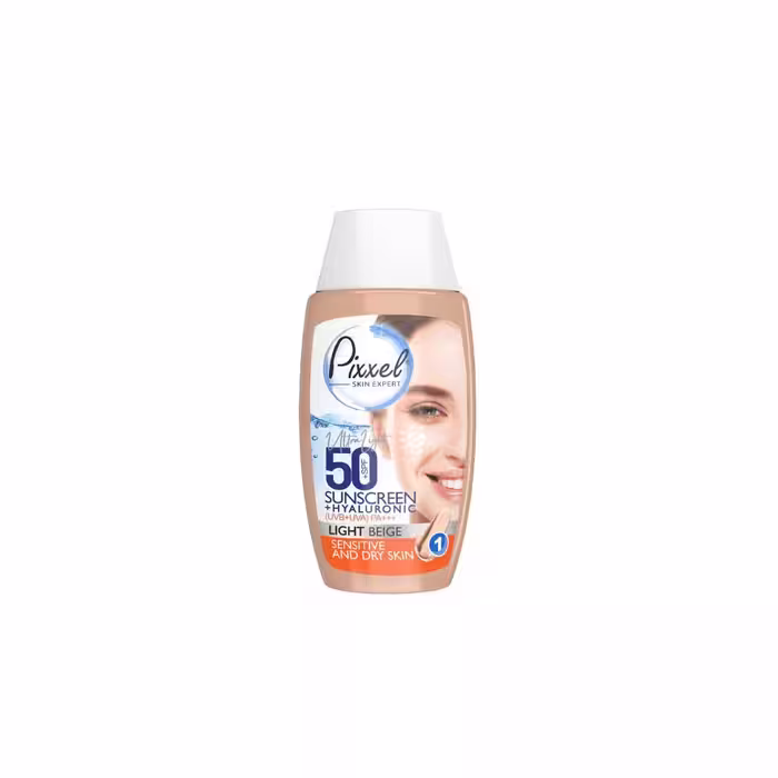 کرم ضد آفتاب رنگ بژ روشن  پیکسل مناسب پوست های خشک و حساس با SPF50