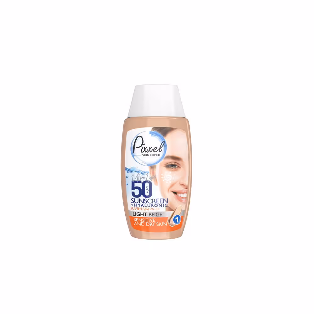 کرم ضد آفتاب رنگ بژ روشن  پیکسل مناسب پوست های خشک و حساس با SPF50