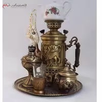 سرویس کتری شکاری برنجی 2 لیتری کد 116 با رنگ آنتیک