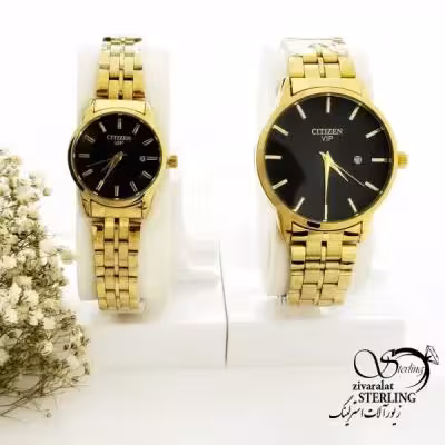 ساعت ست طلایی برند سیتیزن (استیل) صفحه مشکی کد 19993