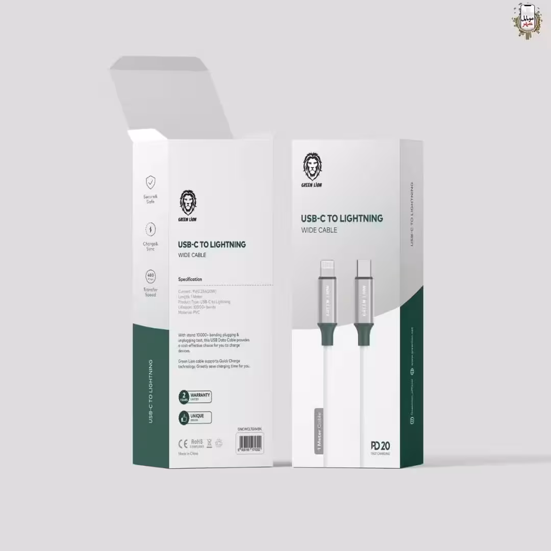 سیم شارژر تایپ سی به لایتنینگ واید گرین Green usb-c to lightning wide cable