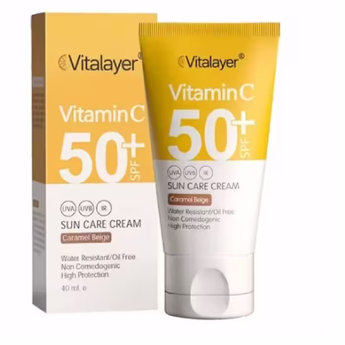 ضد آفتاب ویتالیر رنگ بژ کارامل SPF50 ویتامین سی 40 میل