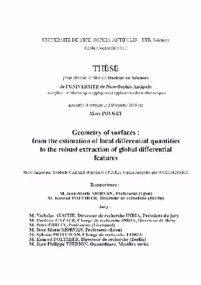 خرید و دانلود نسخه کامل کتاب Geometry of surfaces: estimation of local differential quantities and extraction of global features