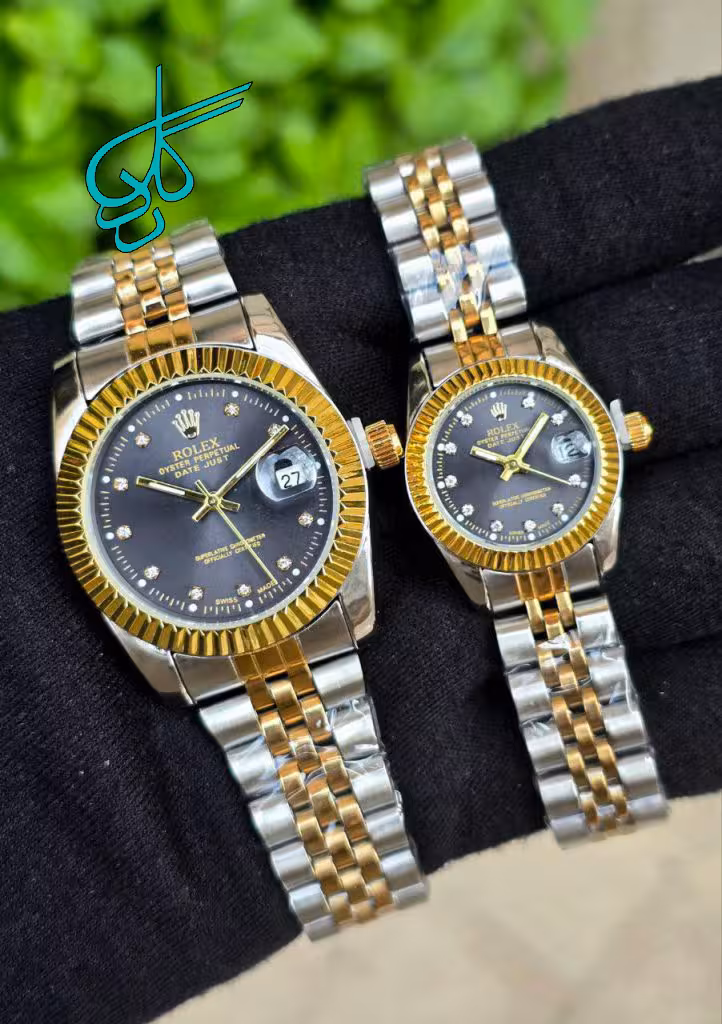 خرید ست ساعت زنانه و مردانه رولکس دیت جاست موتور تایوان تقویم دار رنگ ثابت کیفیت بالا کد 2117201 - ردگل