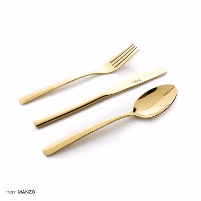 سرویس قاشق و چنگال 116 پارچه ناب استیل مدل فلورانس طلایی