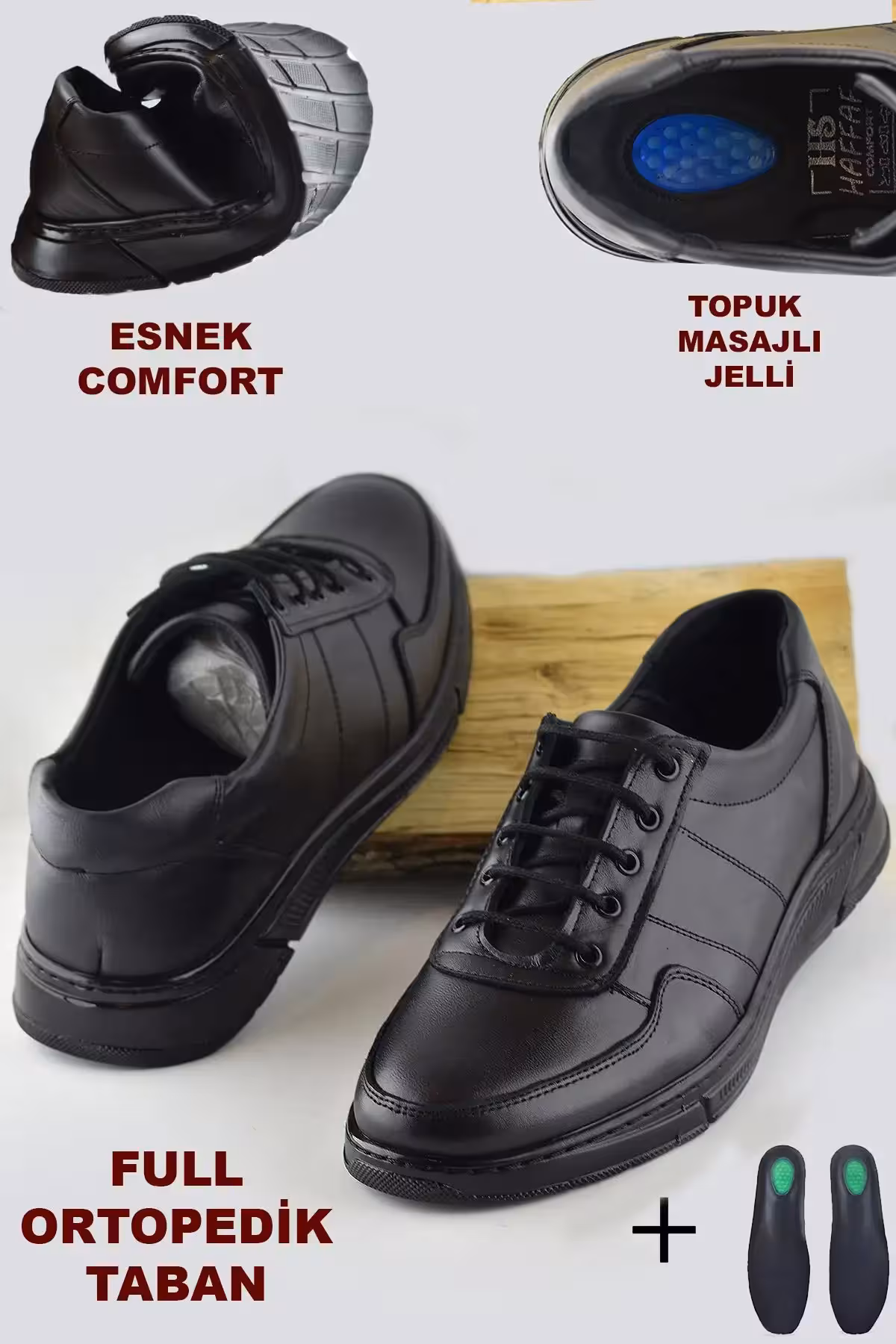 کفش مردانه ارتوپدی ماساژ پاشنه چرم طبیعی بنددار – 482