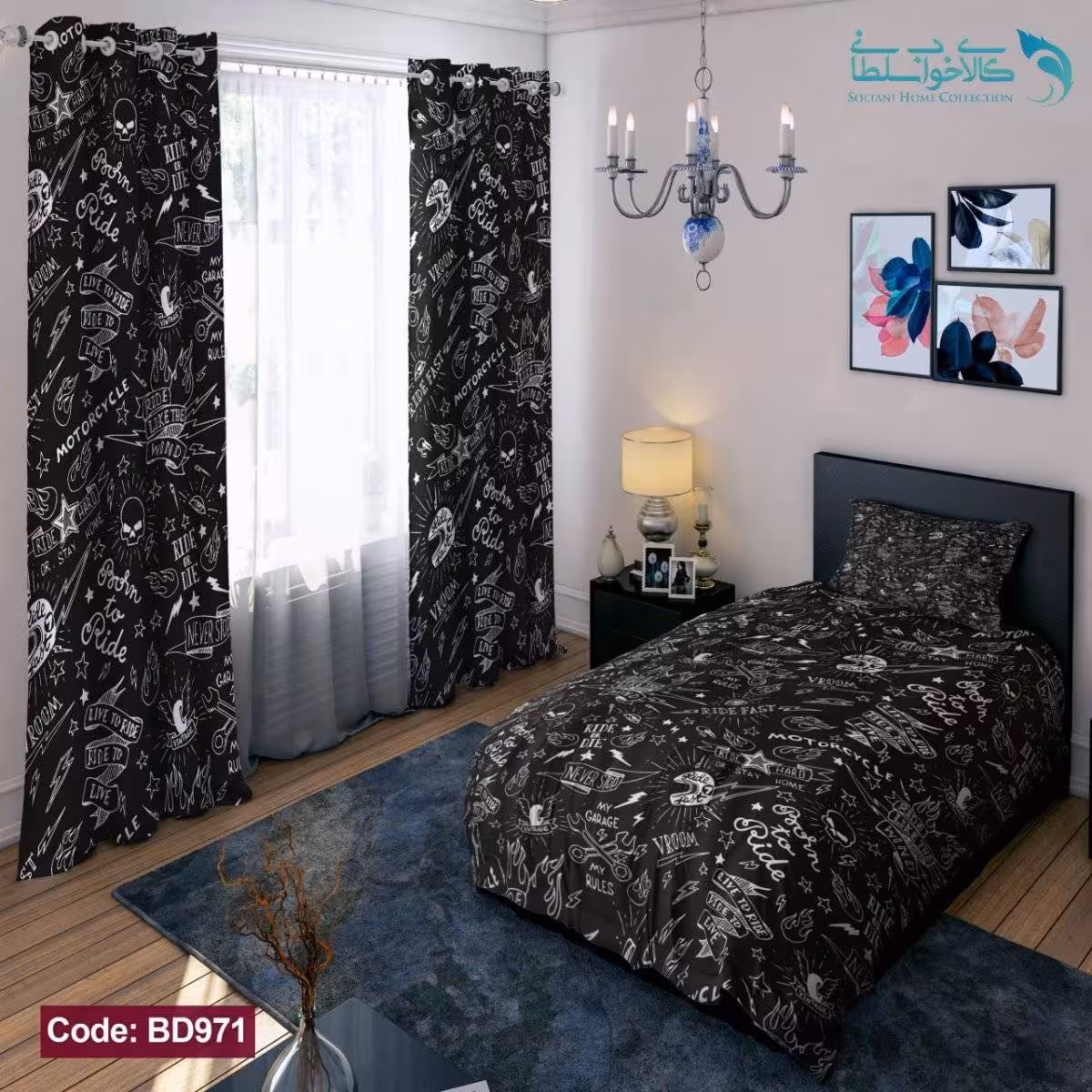روتختی طرح سیاه و سفید یکنفره کد BD971
