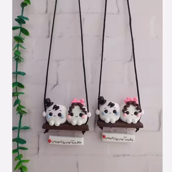 آویزماشین قند دوتایی موفر قهوه ای پاپیون صورتی | amazonchi