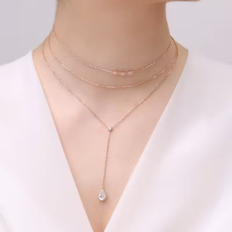 گردنبند نقره زنانه نگین اشکی شیک مدل KEC R6 R
