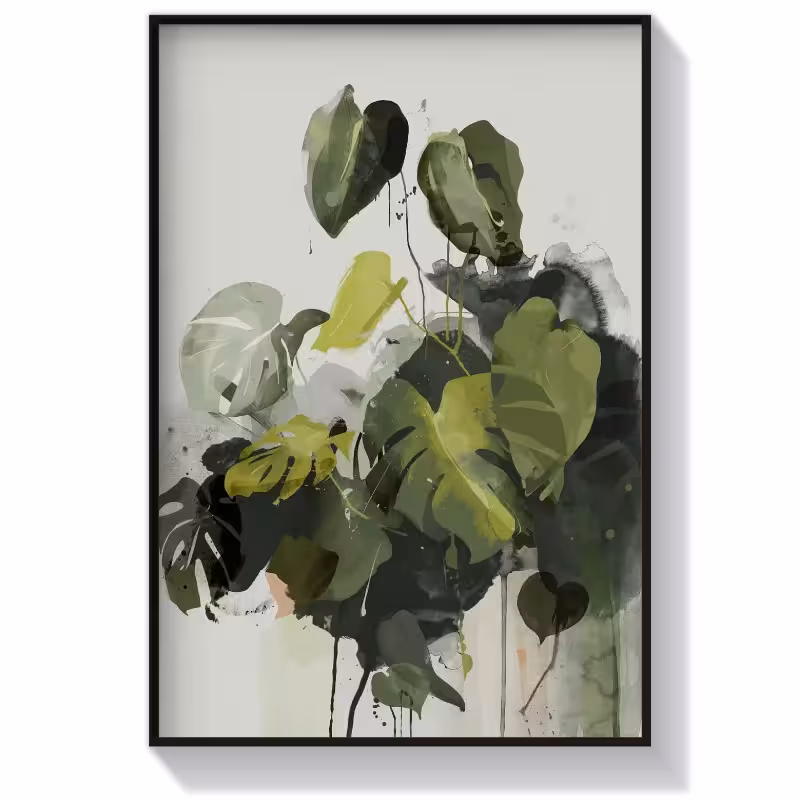 تابلو دکوراتیو طرح برگ با تم سبز کد 101