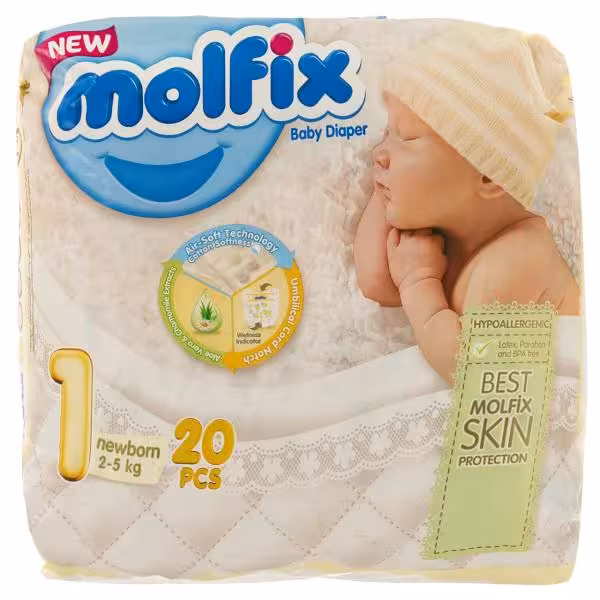 پوشک مولفیکس سایز 1 مخصوص نوزادان Molfix baby diaper for newborn