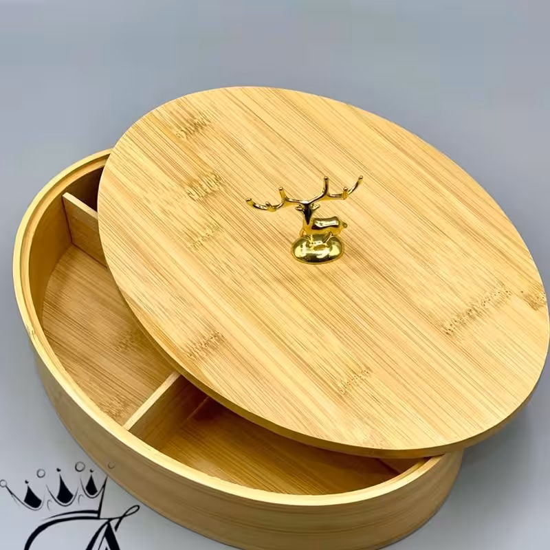 آجیل خوری بیضی بامبو درب دار 4 خانه