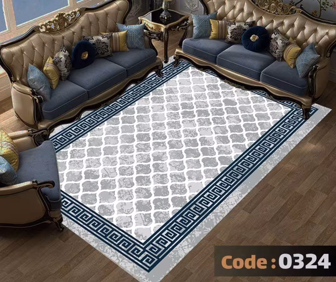 کاورفرش روفرشی دورکشدار گوشه لیفه ای طوسی کرم کد 0324