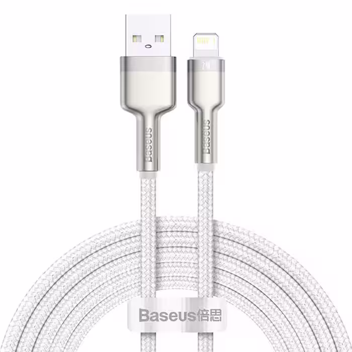 کابل شارژ سریع و انتقال داده لایتنینگ بیسوس Baseus Cafule Metal Lightning Cable 1m 2.4A سفید