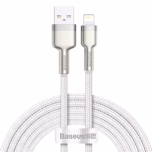 کابل شارژ سریع و انتقال داده لایتنینگ بیسوس Baseus Cafule Metal Lightning Cable 1m 2.4A سفید