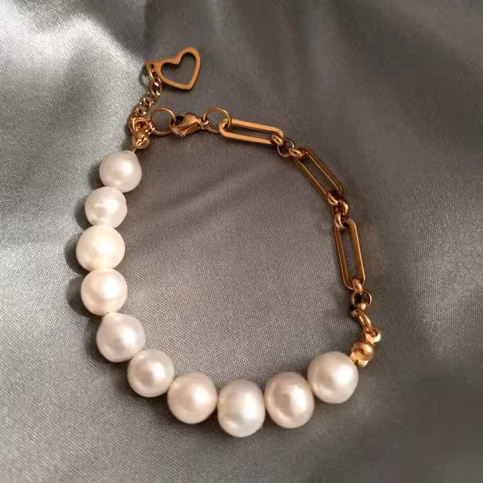 دستبند مروارید پرورشی سایز 8 کاملا گرد درجه یک متریال استیل ضد زنگ mv5