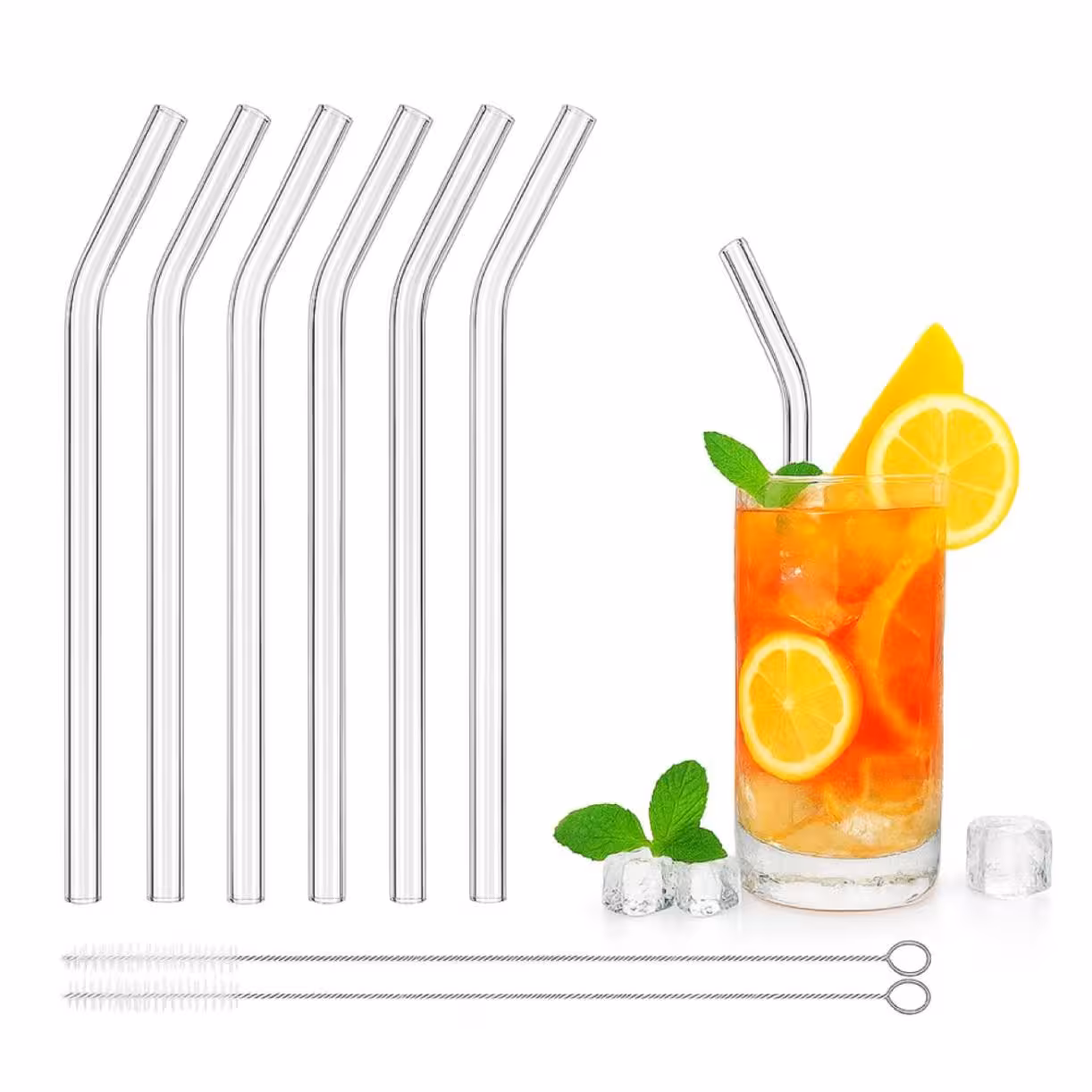 پک 6 عددی نی شیشه ای ب همراه 2عدد فرچه