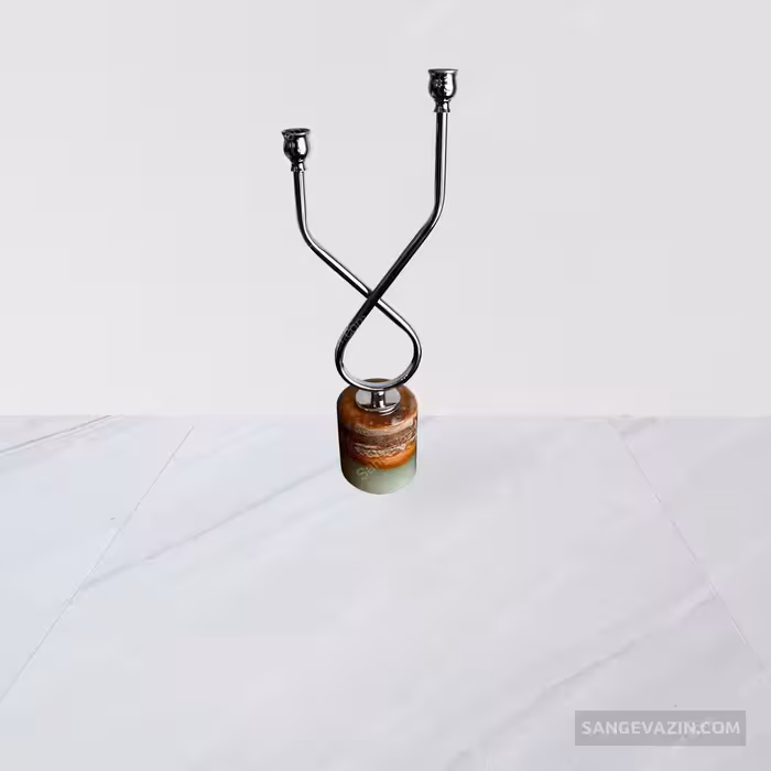 شمعدان سنگی فلزی طلایی فروغ طرح لا