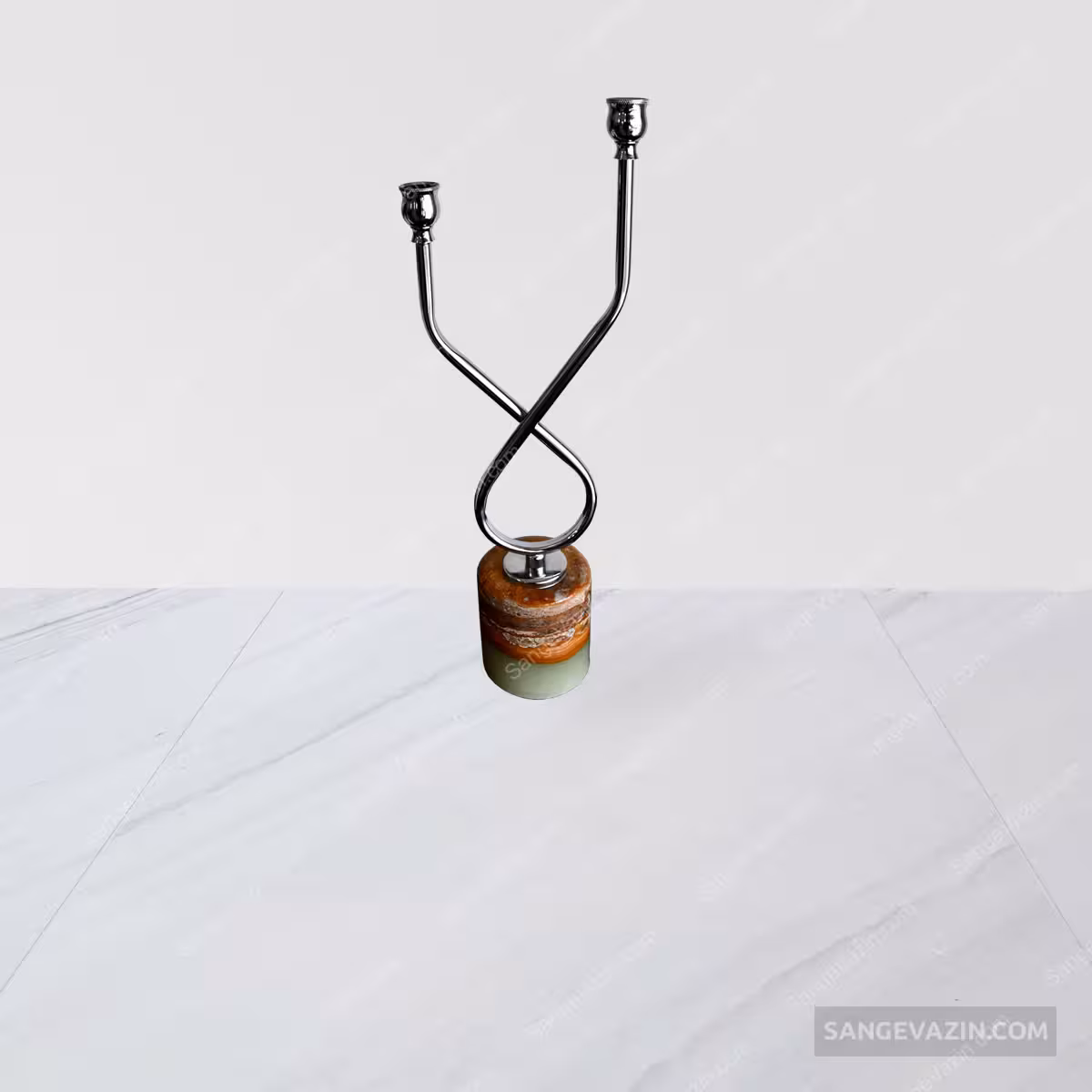 شمعدان سنگی فلزی طلایی فروغ طرح لا