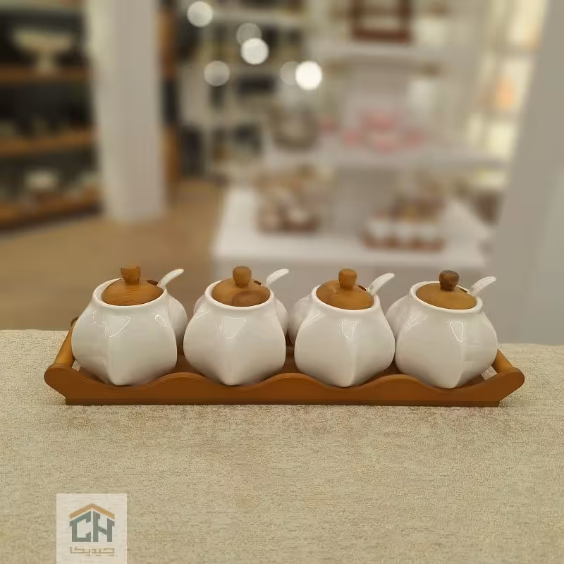 ست جا ادویه 4 تایی چوب و سرامیک مدل 50012S