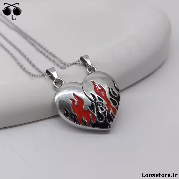 گردنبند ست دو نفره قلب آتشین رنگی