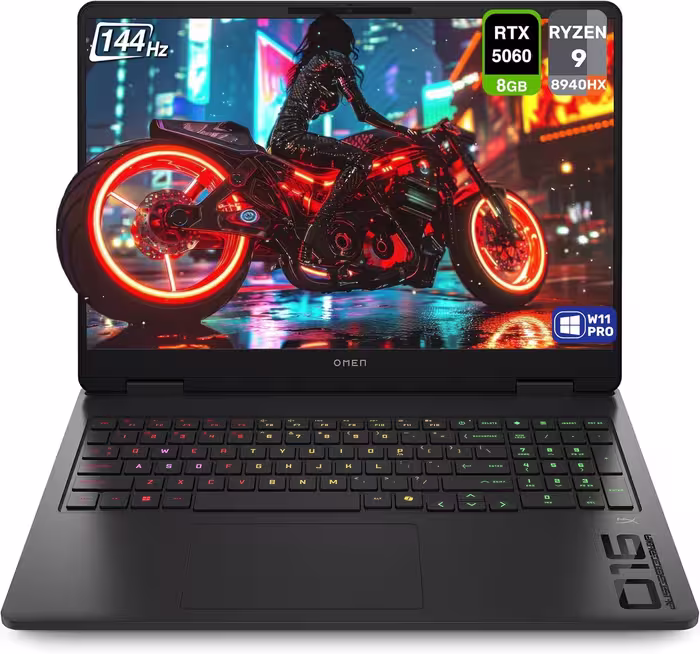 لپ تاپ گیمینگ اچ پی 16 اینچی مدل HP OMEN AP0167AX - پردازنده R9 8940HX، 16GB رم، 2TB SSD، 8GB RTX5060، نمایشگر WUXGA 144Hz