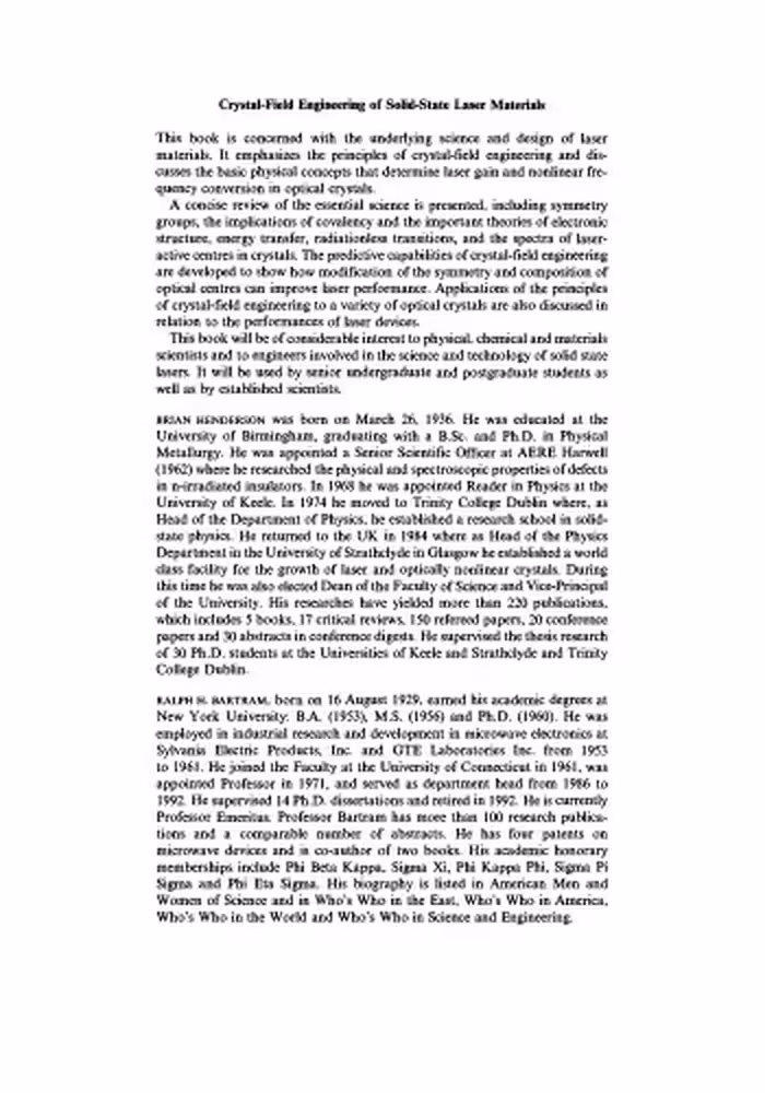 خرید و دانلود نسخه کامل کتاب Crystal-Field Engineering of Solid-State Laser Materials
