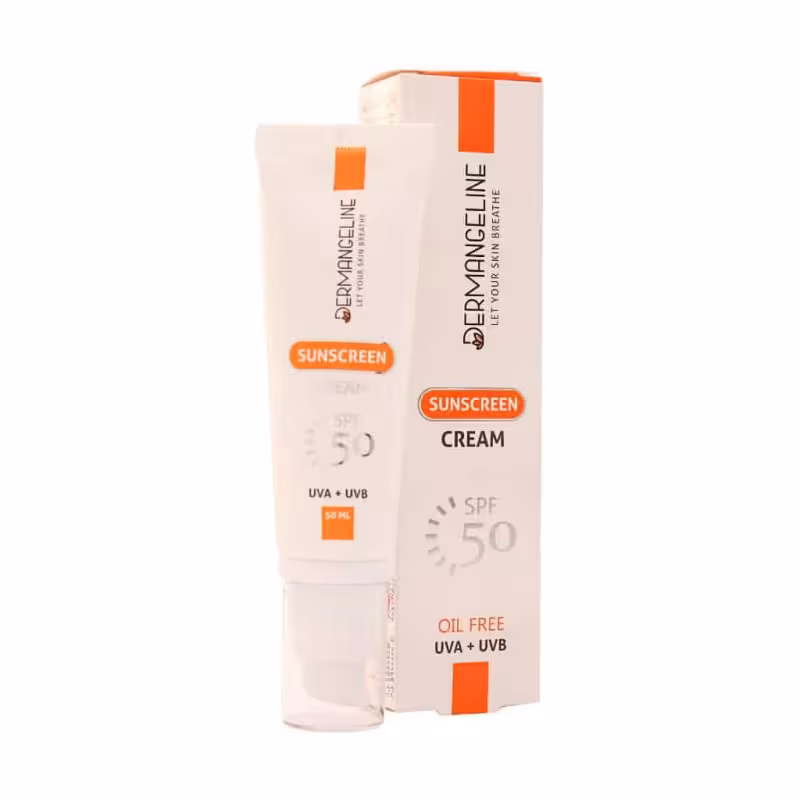 ضد آفتاب درم انجلین SPF50 بی رنگ مناسب انواع پوست حجم 50 میل