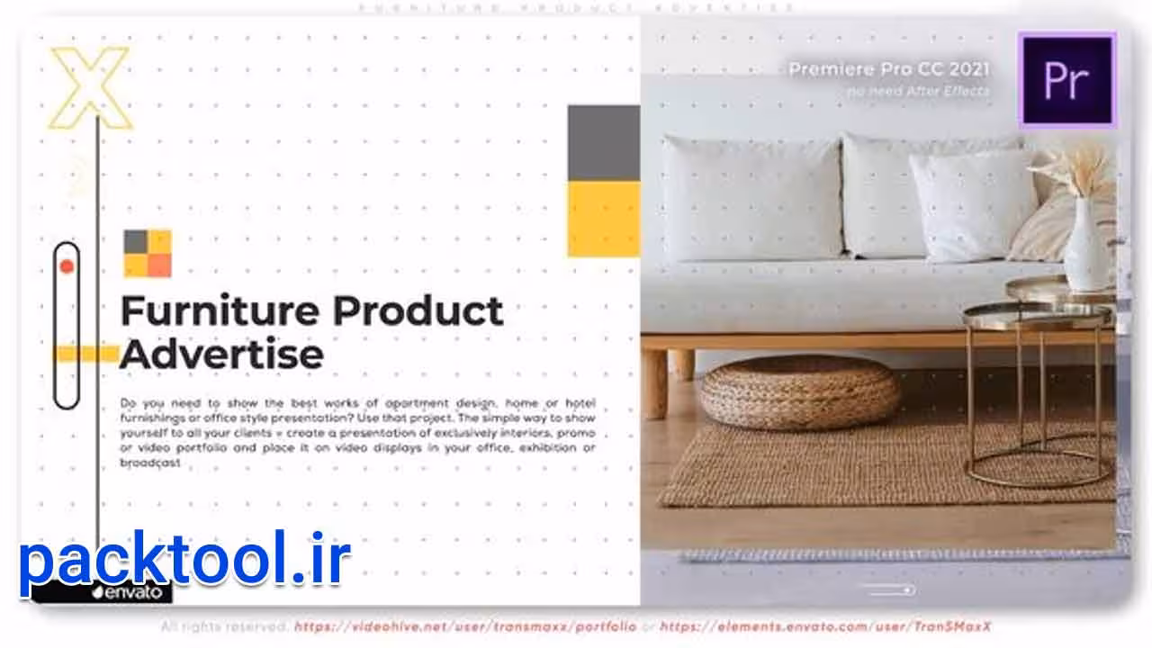 دانلود پروژه پریمیر تیزر تبلیغاتی معماری داخلی Furniture Product Advertise - پک تول