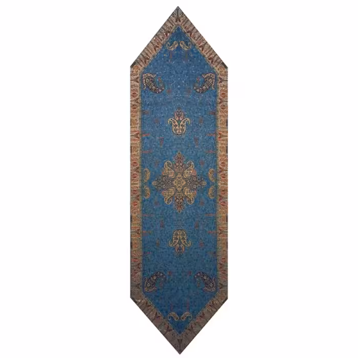 رومیزی رانر ترمه ابریشم  کد TRRA45  نفیس  رنگ آبی  آستر آبی