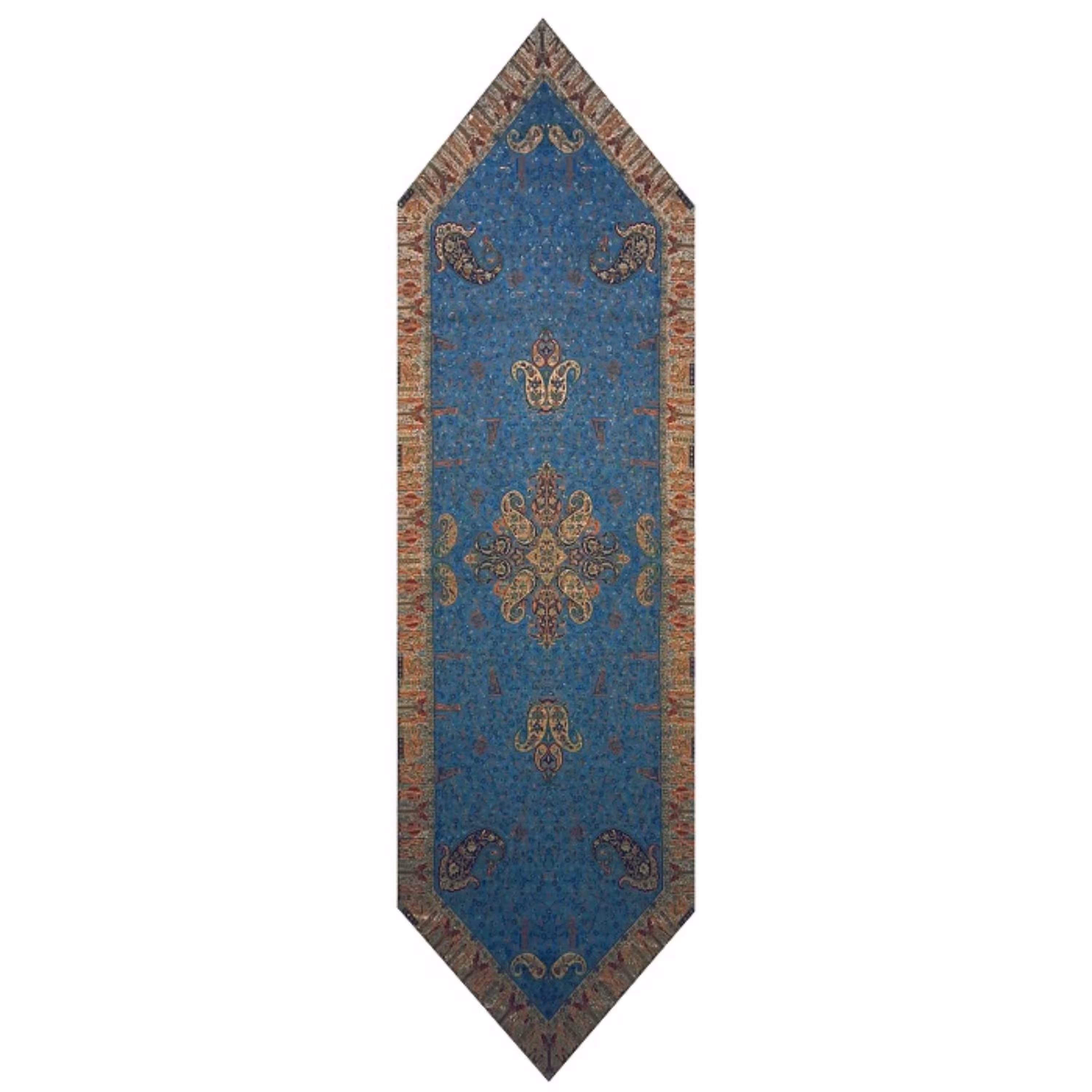 رومیزی رانر ترمه ابریشم  کد TRRA45  نفیس  رنگ آبی  آستر آبی