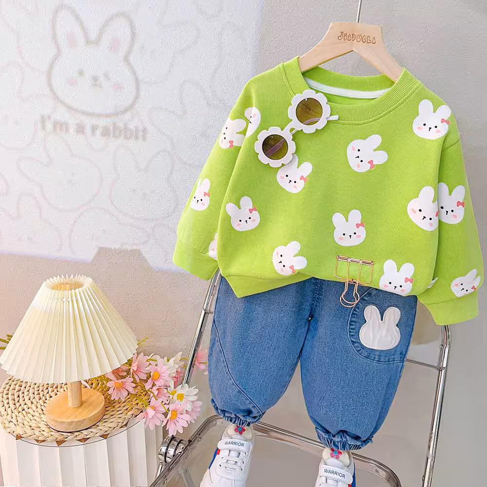 لباس بچگانه وارداتی بلوز و شلوار دخترانه لباس عید دخترانه یک تا پنج سال رنگ سبز