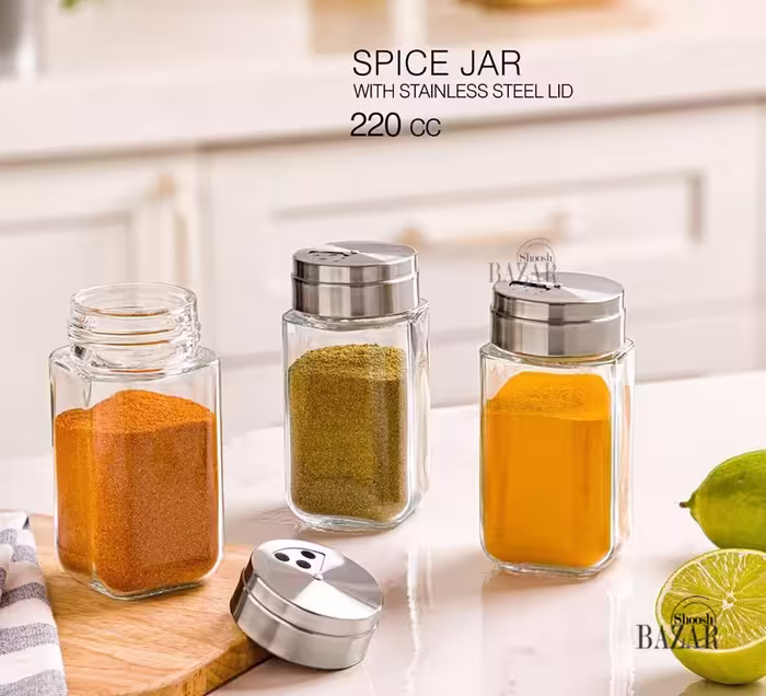جا ادویه شیشه ای در استیل لیمون کد 2420