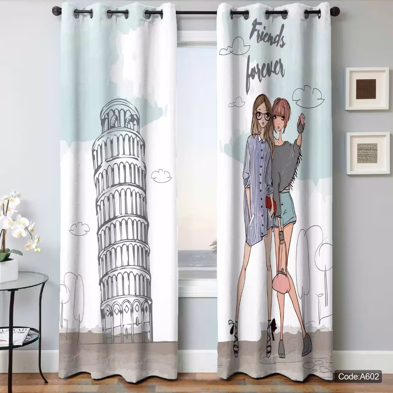 پرده پانچی مخمل چاپی دخترانه کد 602