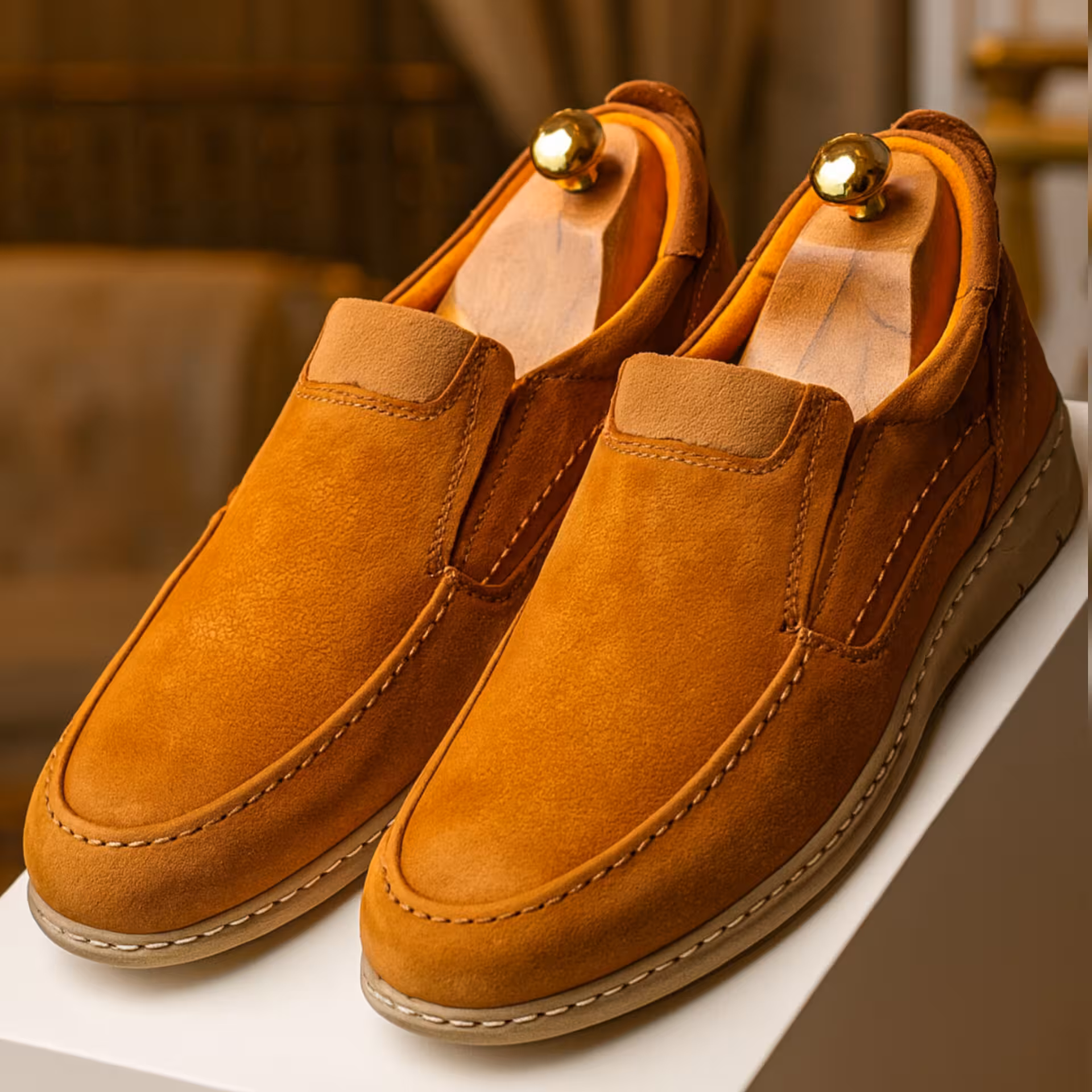 کفش چرم مردانه طبی کد TB045TN رنگ عسلی