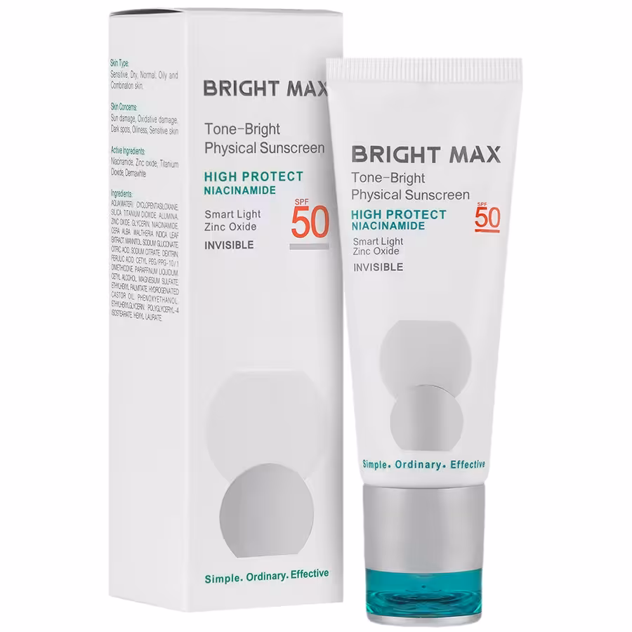 ضد آفتاب فیزیکال تن برایت SPF50 (بی رنگ) برایت مکس 40 میلی لیتر