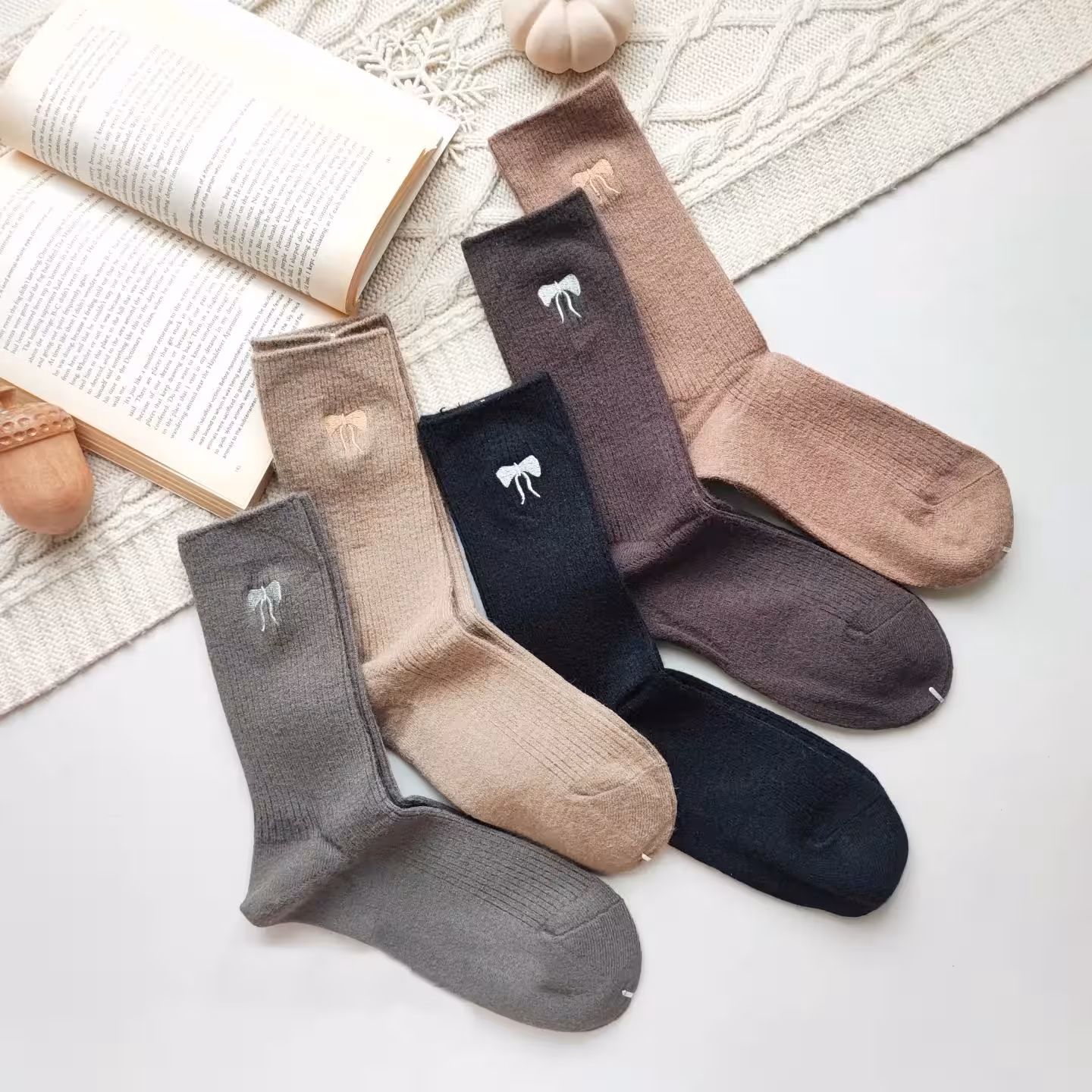 جوراب ساقدار پشمی پاییزی پاپیون