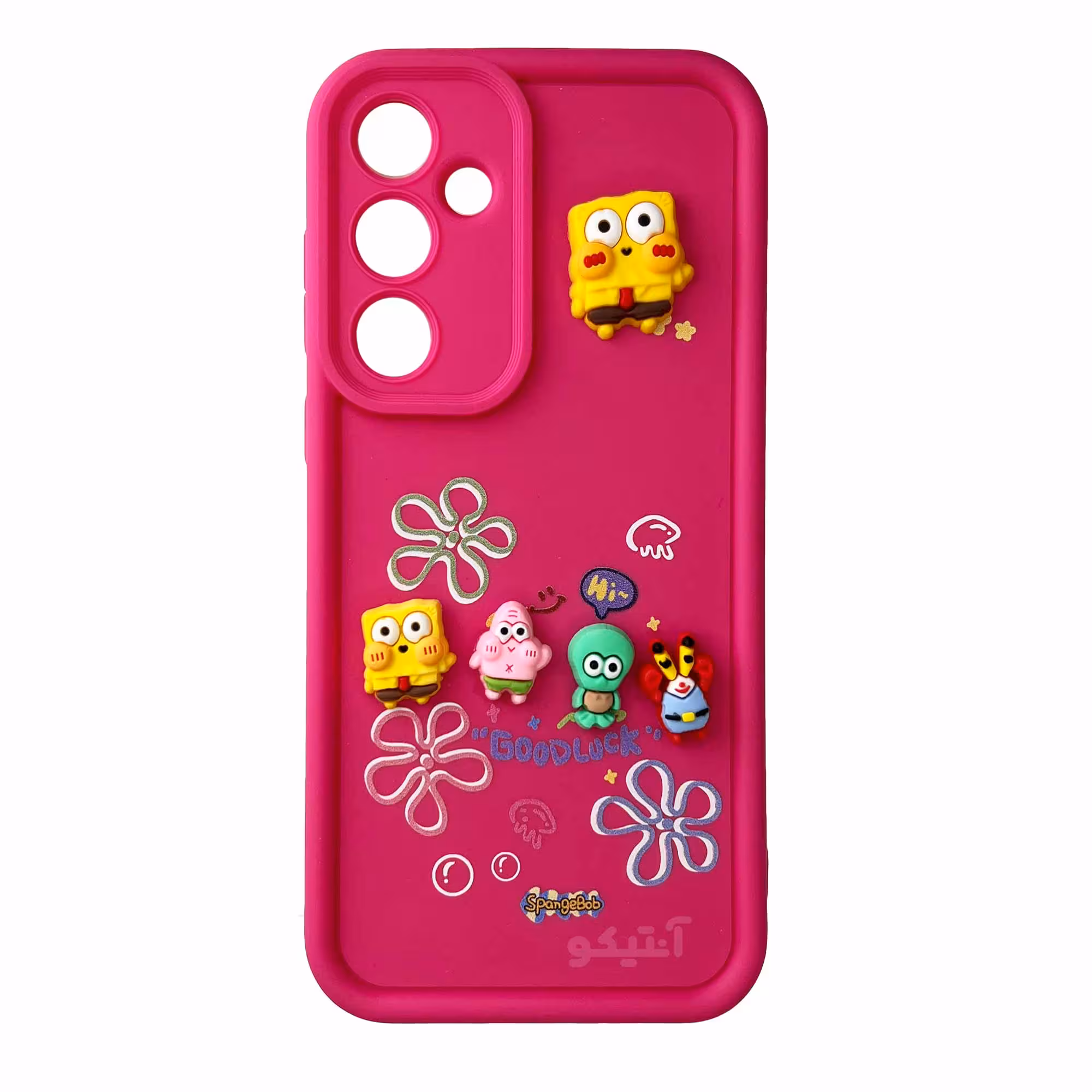 قاب Solid عروسکی طرح خانواده باب اسفنجی مناسب برای Samsung A55-صورتی