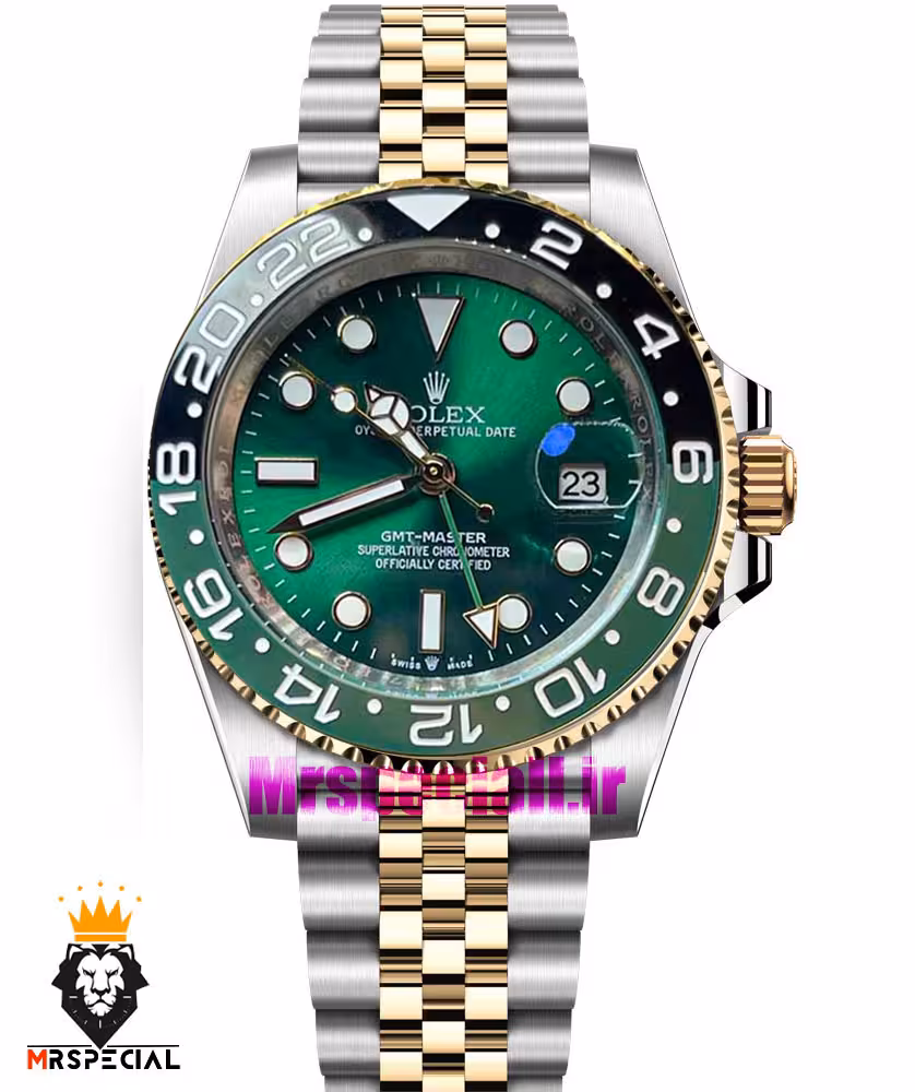ساعت رولکس مدل جی ام تی مستر اتوماتیک دورنگ طلایی صفحه سبز 01195 Rolex GMT MASTER