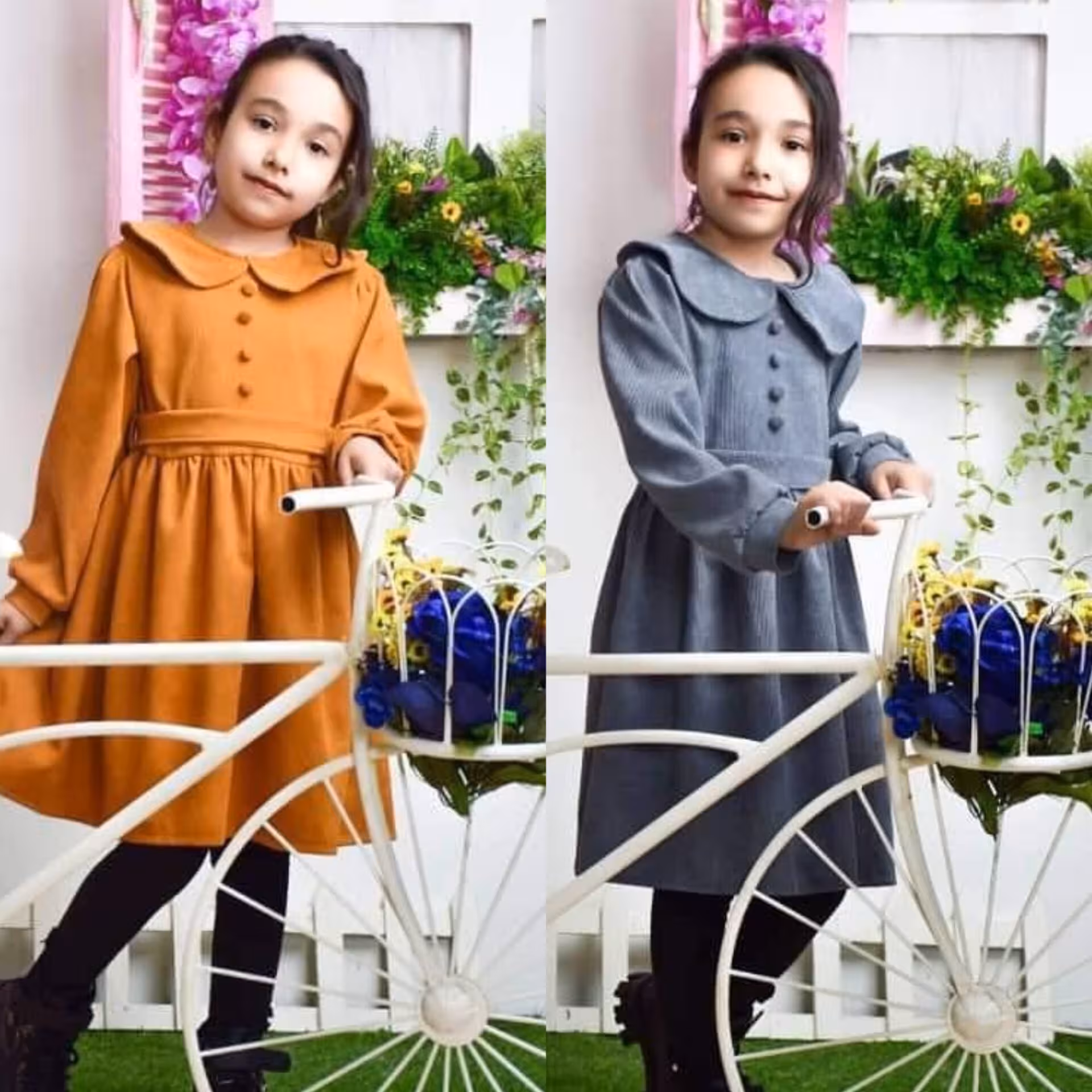 پیراهن دخترانه پاییزه مخمل کبریتی سایز 40 تا 50 