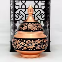 قندان مسی الماس تراش به همراه جعبه مشبک