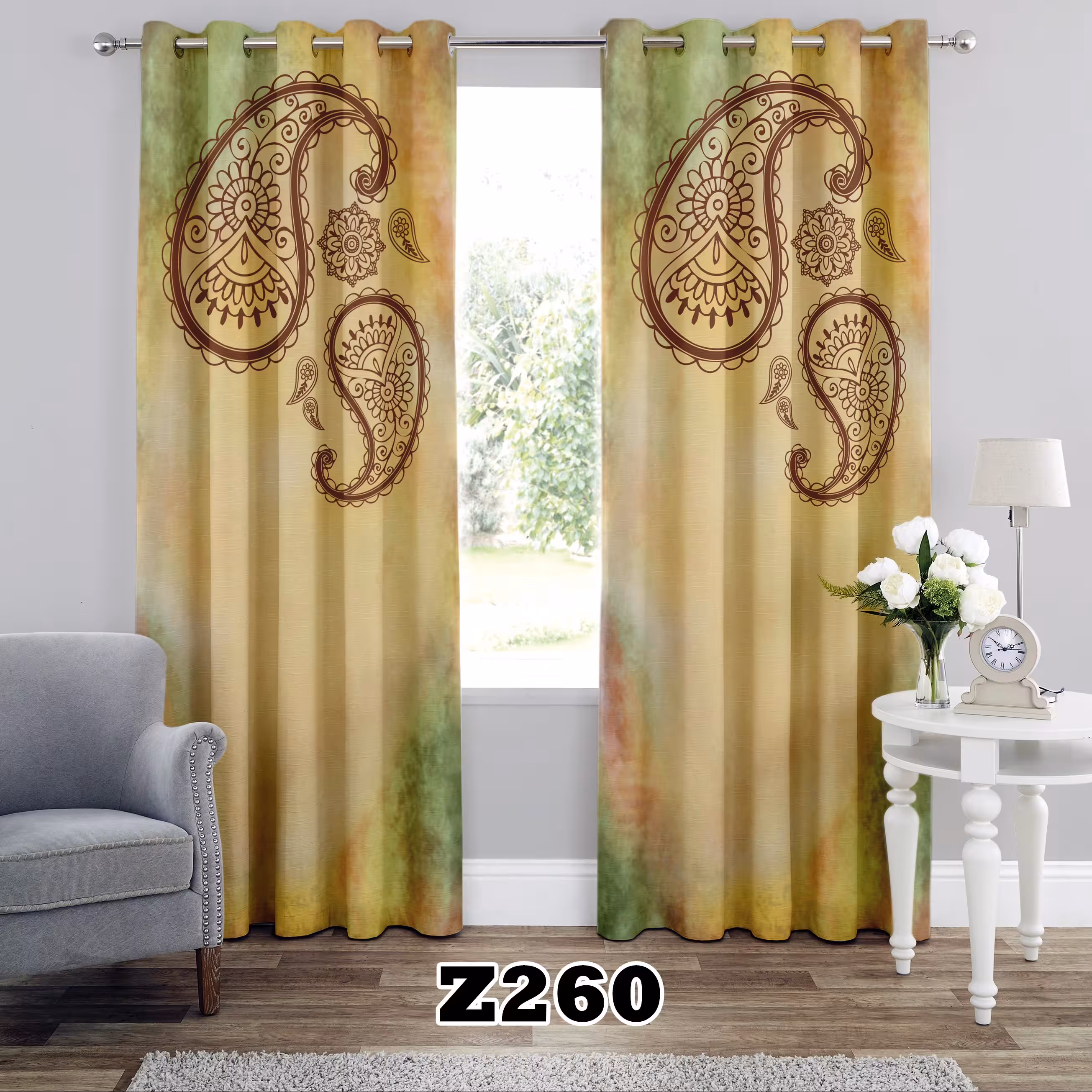 پرده چاپی طرح متجقه کد Z260 تک قواره ارتفاع 300 عرض 140 سانت