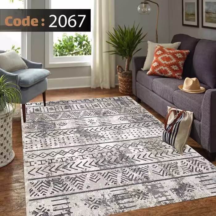 کاورفرش روفرشی دورکشدار گوشه لیفه ای طوسی کرم کد 2067