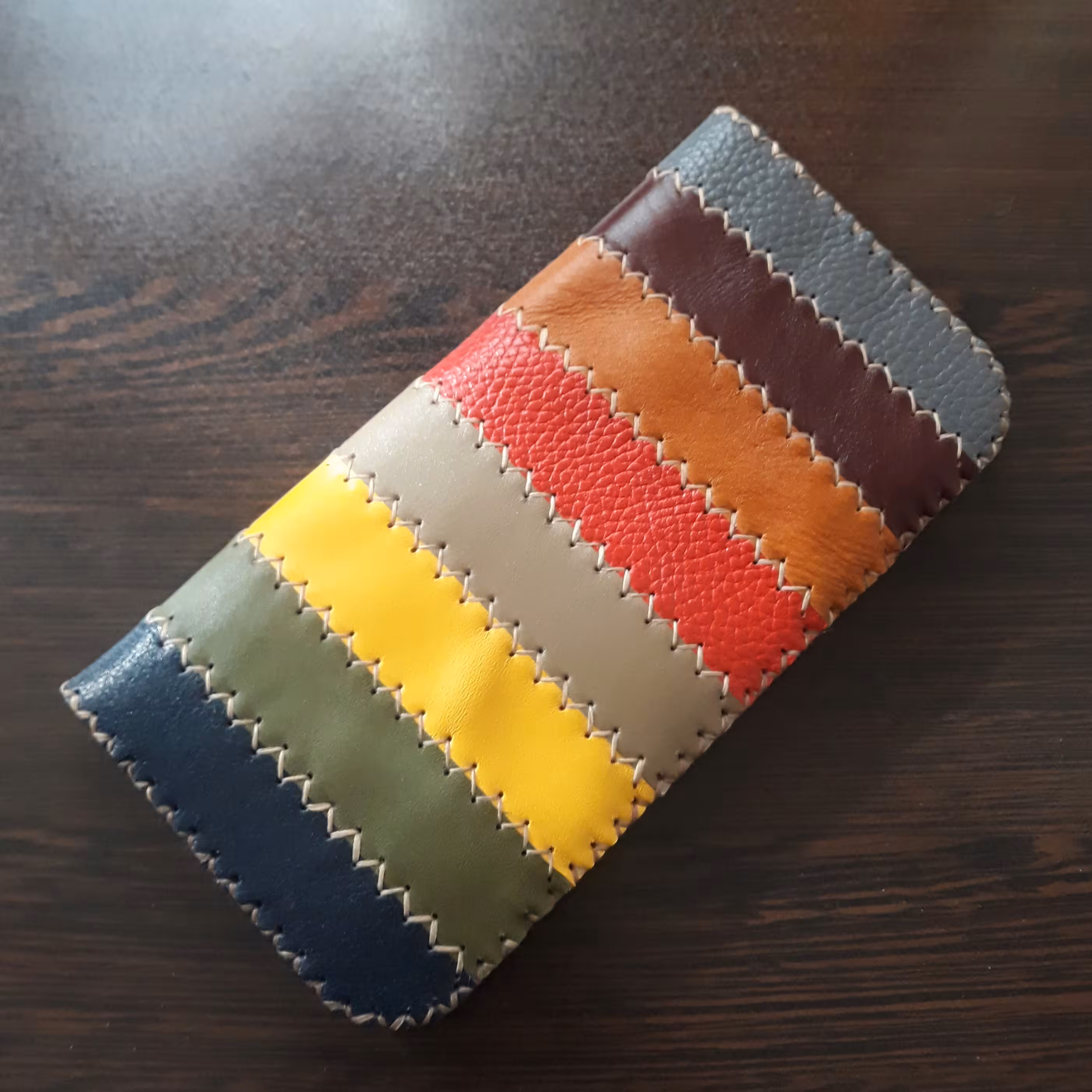 کیف پول چرم طبیعی رنگین کمانی کد 12 (دست دوز) 