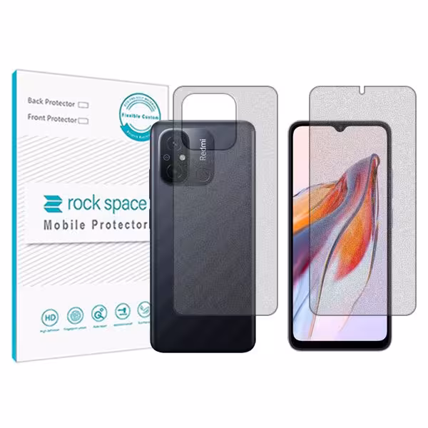گلس صفحه نمایش و پشت گوشی شیائومی Redmi 12C مدل نانو هیدروژل مات برند راک اسپیس کدSS