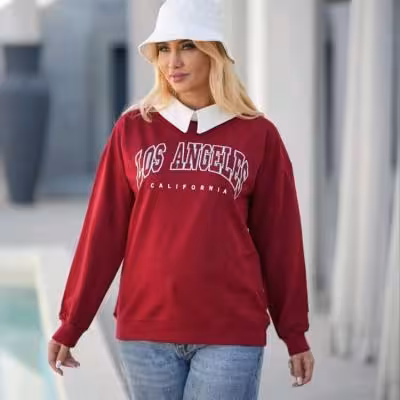 بلوز پاییزه نخ پنبه جلوچاپ یقه دار